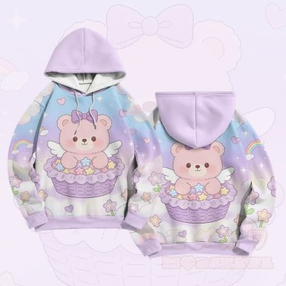 Modakawa Farben Block Pullover Hoodie mit Cake Bear Grafik - Lila - 6XL - image 2
