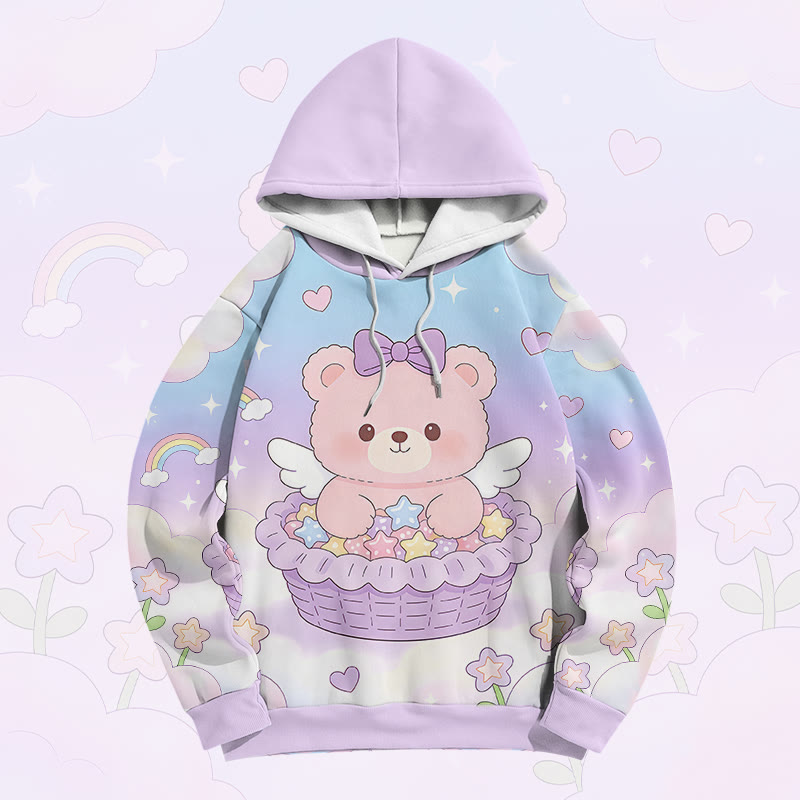 Modakawa Farben Block Pullover Hoodie mit Cake Bear Grafik - image 1