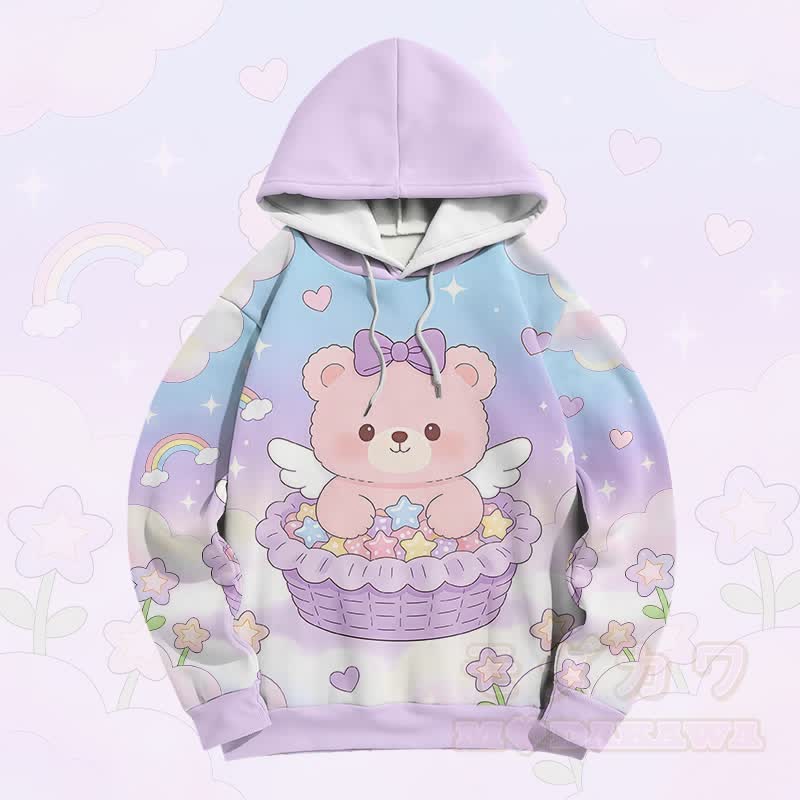 Modakawa Farben Block Pullover Hoodie mit Cake Bear Grafik - image 1