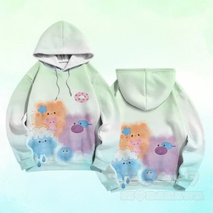 Flauschiger, bunter Modakawa-Pullover-Hoodie mit Monstergrafik und Farben -Design - Grün - 6XL - image 3