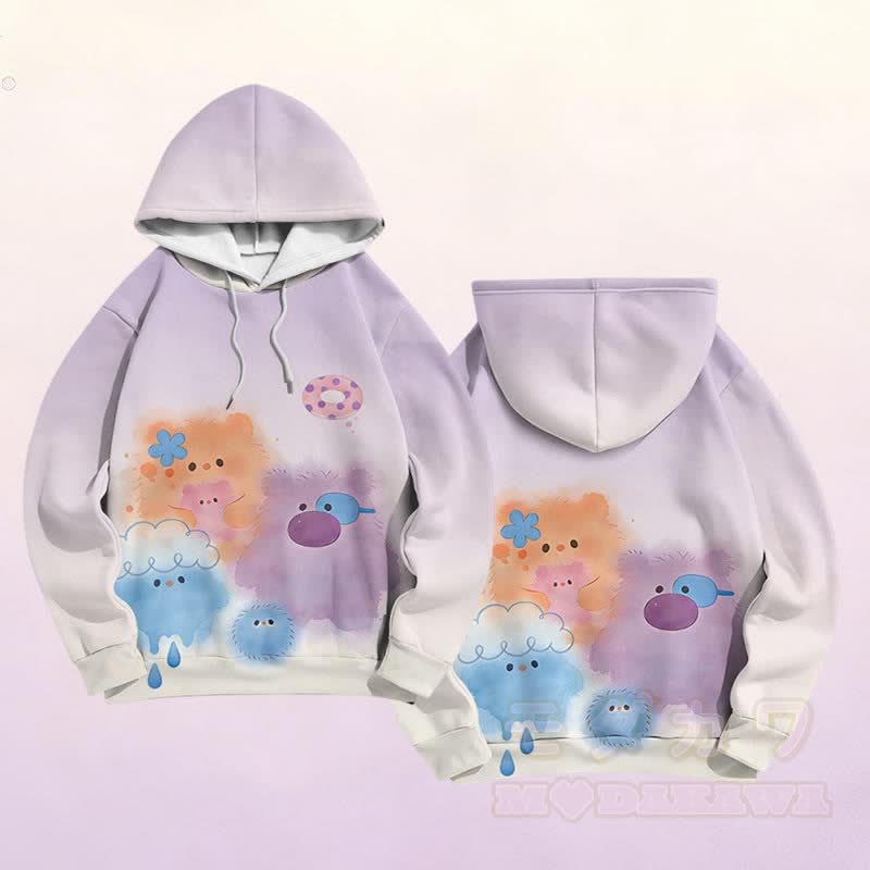 Flauschiger, bunter Modakawa-Pullover-Hoodie mit Monstergrafik und Farben -Design - Lila - 6XL - image 2