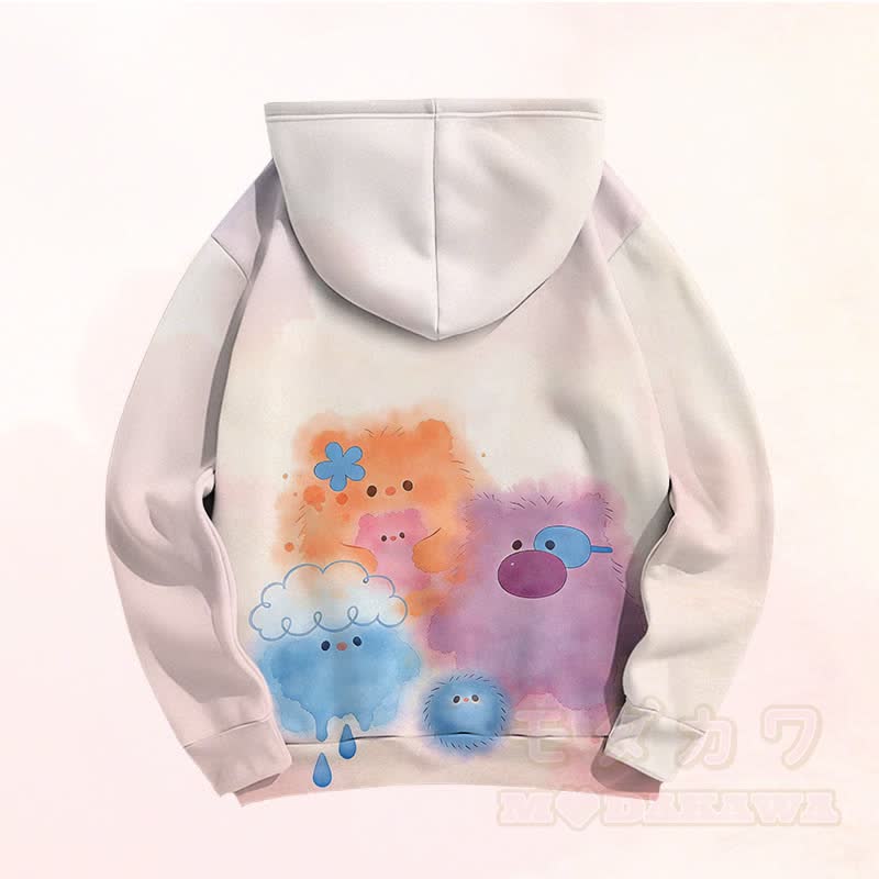Flauschiger, bunter Modakawa-Pullover-Hoodie mit Monstergrafik und Farben -Design - image 6