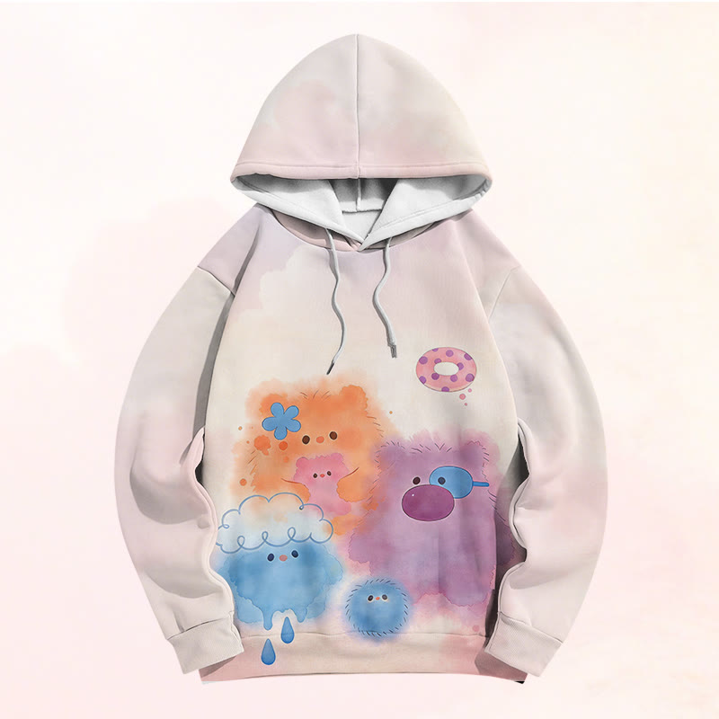 Modakawa Pullover-Hoodie mit flauschigem, buntem Monster-Modifikator und Farben -Design - image 5