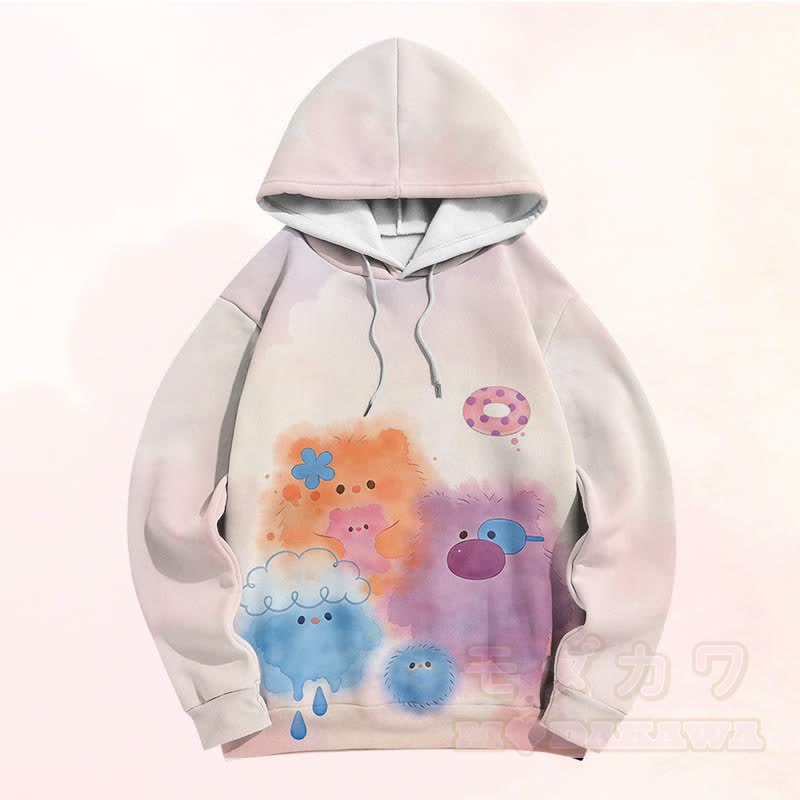 Flauschiger, bunter Modakawa-Pullover-Hoodie mit Monstergrafik und Farben -Design - image 5