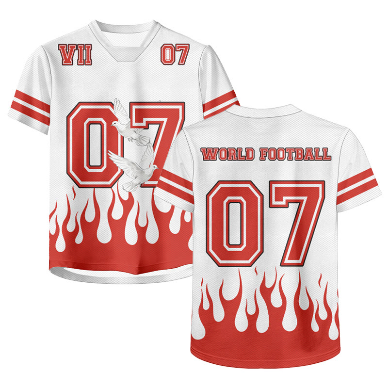 WORLD FOOTBALL Flame Dove Number Graphic Modakawa Unisex Jersey T-Shirt - Red - 6XL - image 1