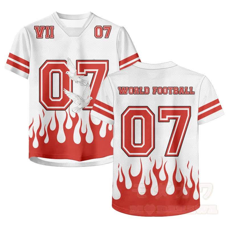WORLD FOOTBALL Flame Dove Number Graphic Modakawa Unisex Jersey T-Shirt - Rot - 6XL - image 1