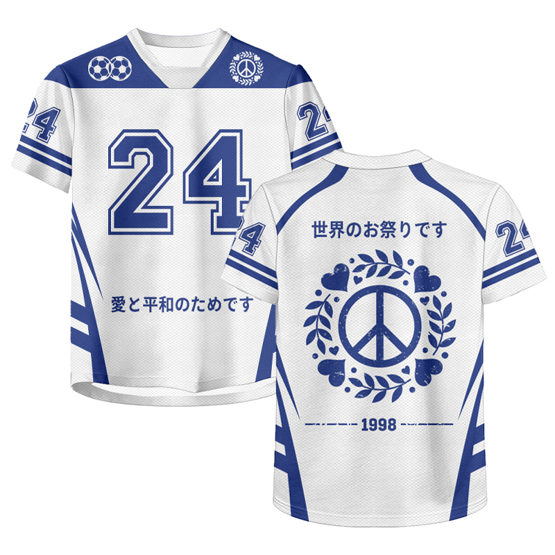 Peace Love Number Graphic Modakawa Unisex Jersey T-Shirt - Blue - 6XL - image 1