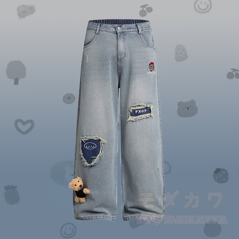 Polo-Shirt mit Welpenstickerei, Streifenmuster und Farben -Design, dazu passendes Outfit von Modakawa - Blaue Hose - XL - image 5