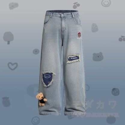 Polo-Shirt mit Welpenstickerei, Streifenmuster und Farben -Design, dazu passendes Outfit von Modakawa - Blaue Hose - XL - image 5