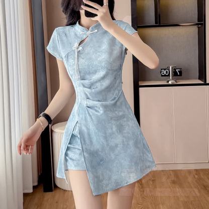 Vintage Cheongsam-Kleid mit Schnallen, zweiteiliges Set - image 1