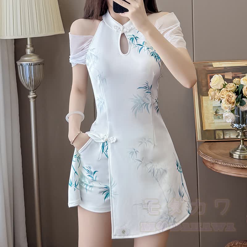 Vintage Cheongsam-Kleid aus Bambus, zweiteilig - image 1