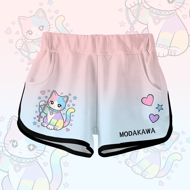 Modakawa Shorts mit pastellfarbenem Farbverlauf und Katzenmotiv - Pink - 5XL - image 1