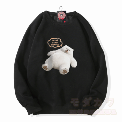 Ich kam, ich sah, ich machte ein Nickerchen – Modakawa Unisex-Sweatshirt mit Weißbär-Motiv - Schwarz - 5XL - image 4