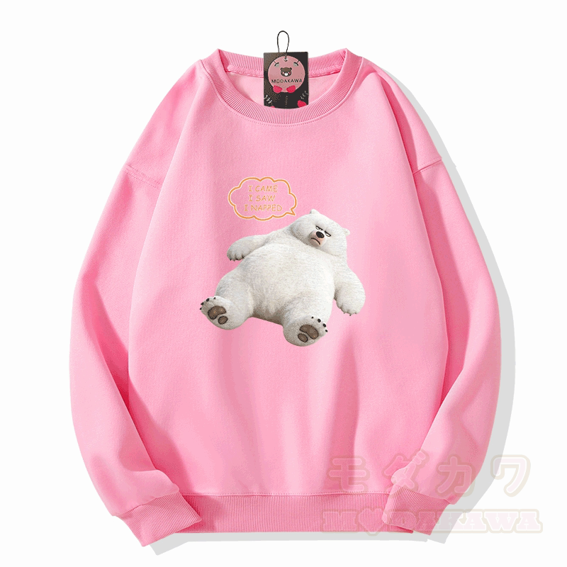 Ich kam, ich sah, ich machte ein Nickerchen – Modakawa Unisex-Sweatshirt mit Weißbär-Motiv - Rosa - 5XL - image 3