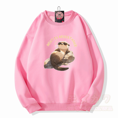 Ruhe ist Widerstand – Modakawa Unisex-Sweatshirt mit Otter-Motiv - Rosa - 5XL - image 2