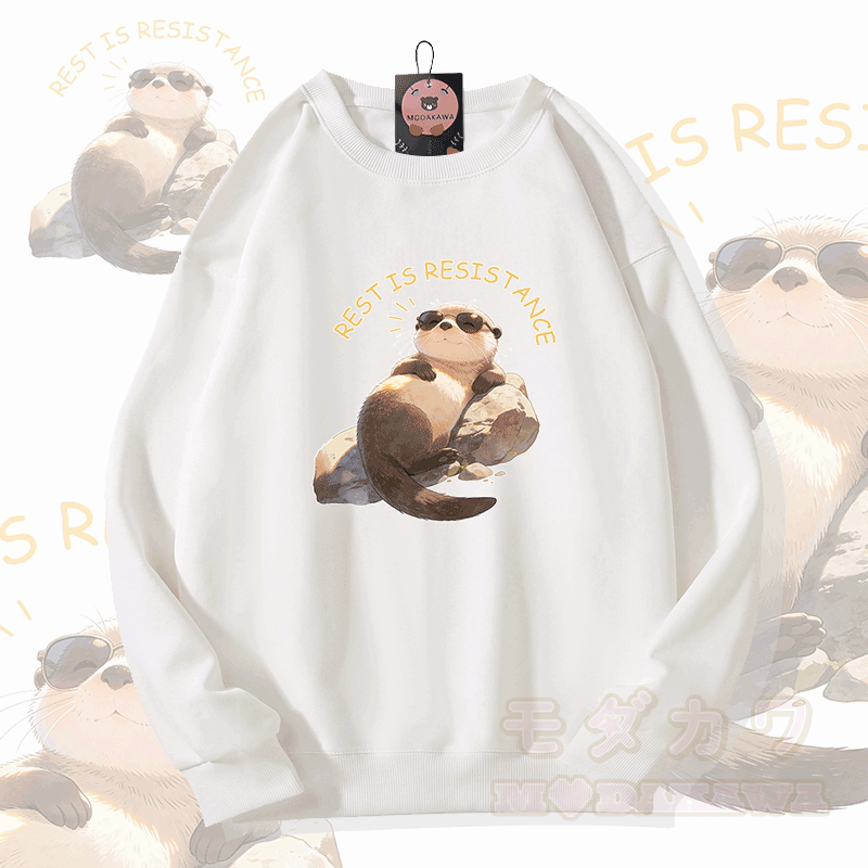 Ruhe ist Widerstand – Modakawa Unisex-Sweatshirt mit Otter-Motiv - Weiß - 5XL - image 1