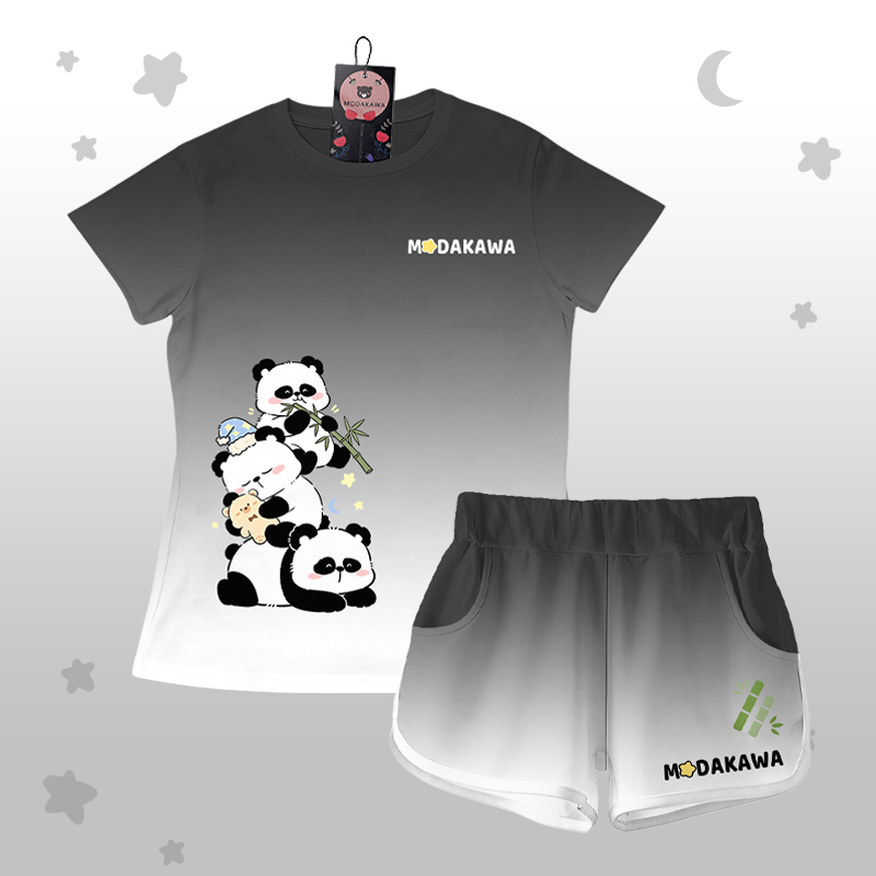 Modakawa-Outfit mit Farbverlauf-Panda-Grafik, Shorts mit Buchstabengrafik - Black Set - 5XL - image 1