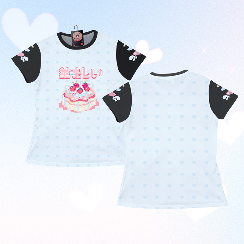 Modakawa Farben Block T-Shirt mit süßer Kuchengrafik - Blue - 5XL - image 1