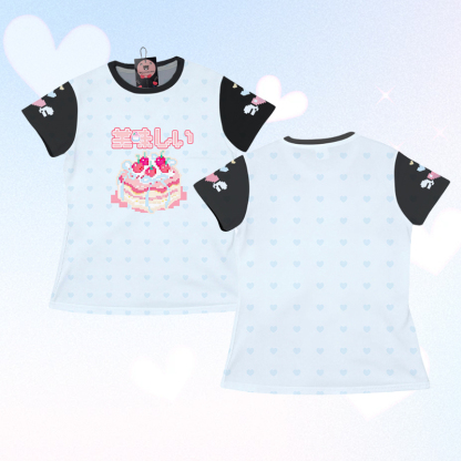 Modakawa Farben Block T-Shirt mit süßer Kuchengrafik - Blue - 5XL - image 1