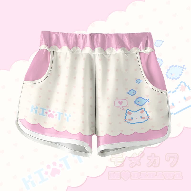 KITTY Cat Fish Graphic Modakawa Gradient Shorts - Rosa - 5XL - image 1