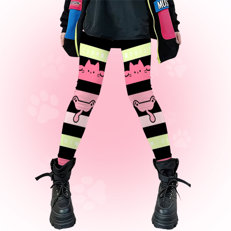 Modakawa Leggings mit Katzenpfoten-Motiv und Farben -Stretch - Black A - 4XL - image 1