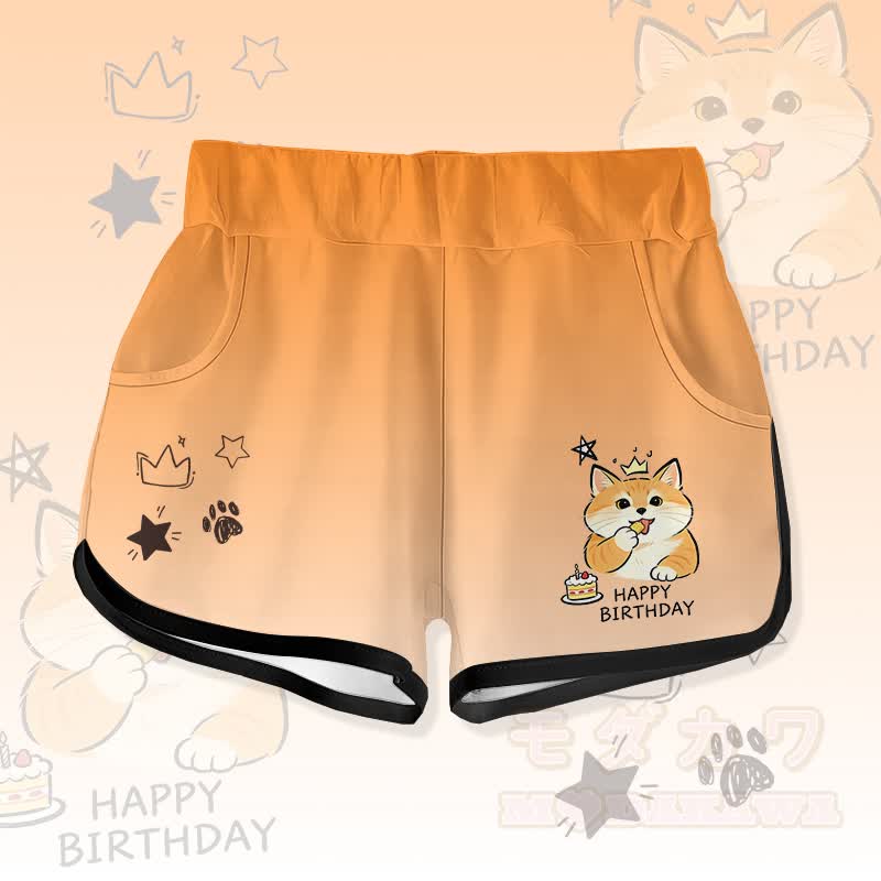 HAPPY zum Geburtstag! Niedliche Katzenkuchen-Grafik Modakawa Gradient Shorts - Orange - 5XL - image 2