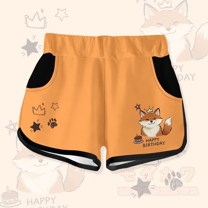 HAPPY zum Geburtstag, Smile Fox Cake Graphic Modakawa Shorts - Orange - 5XL - image 1