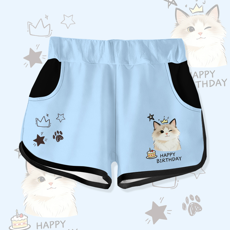 HAPPY zum Geburtstag, Wink Cat Cake Graphic Modakawa Shorts - Blue - 5XL - image 1