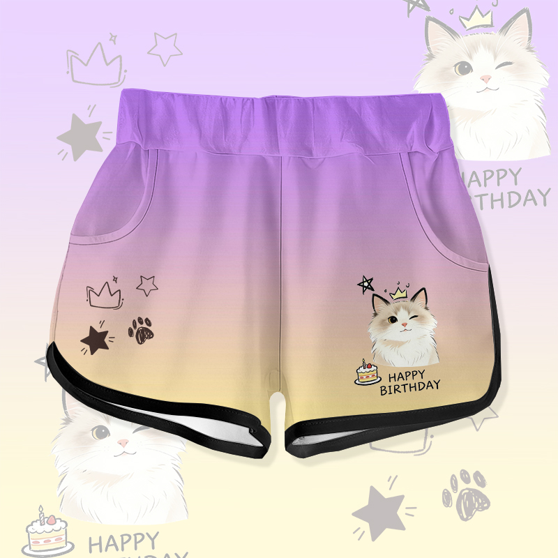 HAPPY zum Geburtstag, Wink Cat Cake Graphic Modakawa Gradient Shorts - Purple - 5XL - image 1
