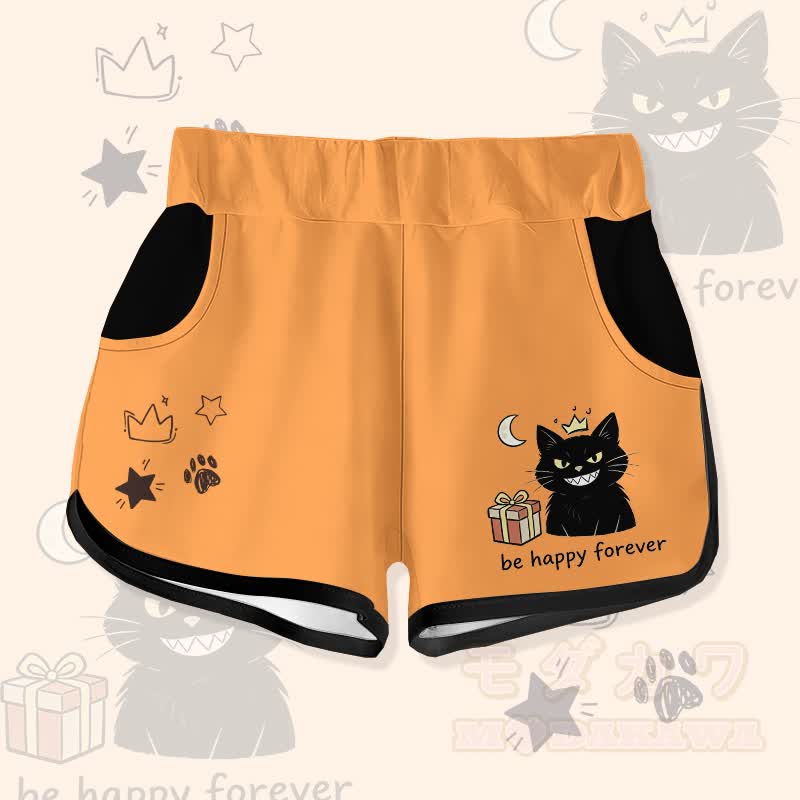 SEI FÜR IMMER HAPPY! Modakawa Shorts mit schwarzer Katze als Geschenkidee – Grafik - Orange - 5XL - image 2