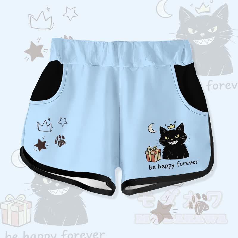 SEI FÜR IMMER HAPPY! Modakawa Shorts mit schwarzer Katze als Geschenkidee – Grafik - Blau - 5XL - image 1