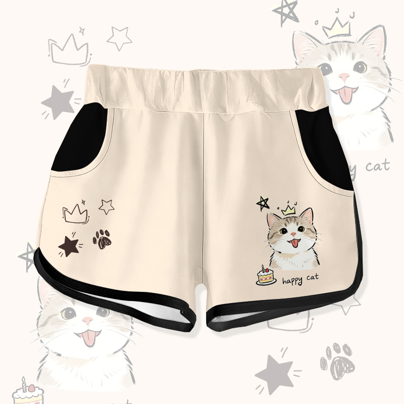 HAPPY Cat Cake Graphic Modakawa Shorts - Apricot - 5XL - image 1