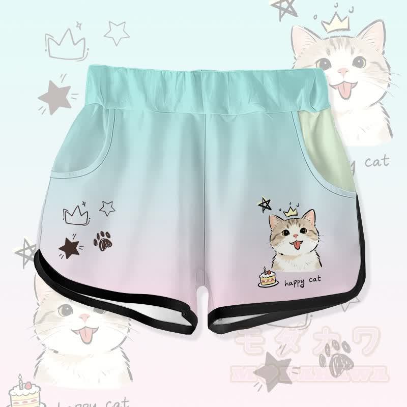 HAPPY Cat Cake Graphic Modakawa Gradient Shorts - Grün - 5XL - image 1