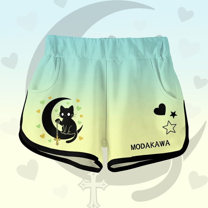 Astrologie Schwarze Katze Grafik Modakawa Shorts - Green - 5XL - image 2