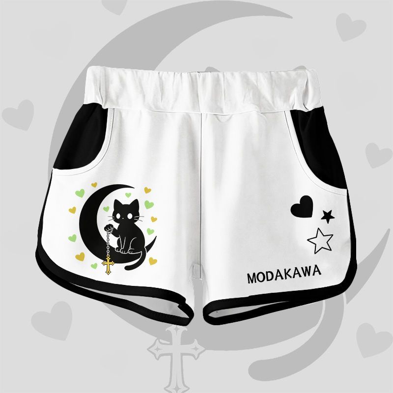 Astrologie Schwarze Katze Grafik Modakawa Shorts - White - 5XL - image 1