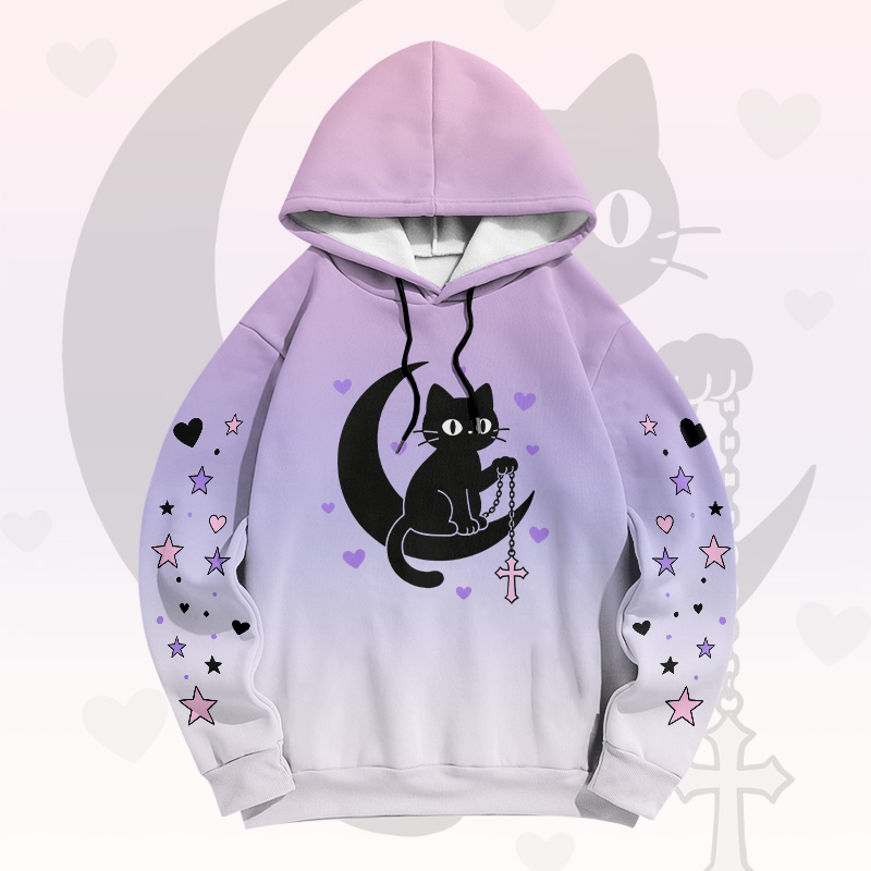 Astrologie Schwarze Katze Mond Grafik Modakawa Pullover Hoodie - Purple B - 6XL - image 2