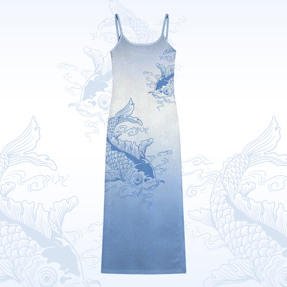 Koi-Fisch-Grafik Modakawa Gradient Slip Dress - Blue - 5XL - image 2