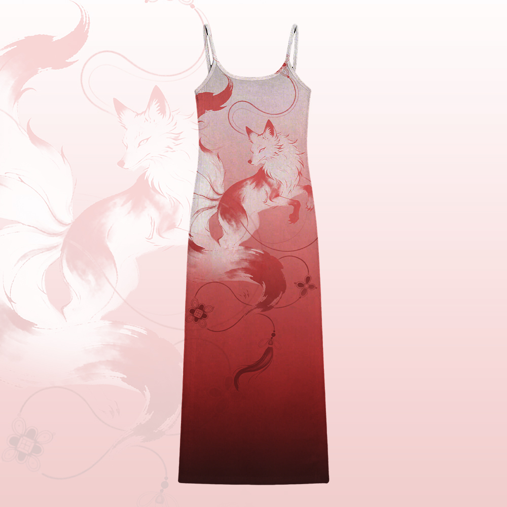 Neunschwänziger Fuchs Grafik Modakawa Gradient Slip Dress - Red A - 5XL - image 2