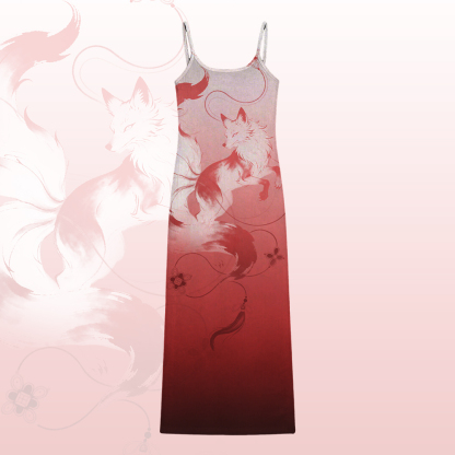 Neunschwänziger Fuchs Grafik Modakawa Gradient Slip Dress - Red A - 5XL - image 2