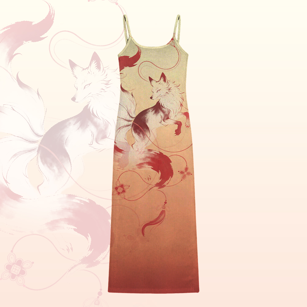 Neunschwänziger Fuchs Grafik Modakawa Gradient Slip Dress - Orange - 5XL - image 4