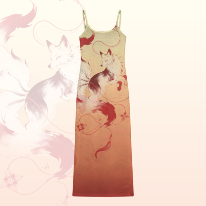Neunschwänziger Fuchs Grafik Modakawa Gradient Slip Dress - Orange - 5XL - image 4