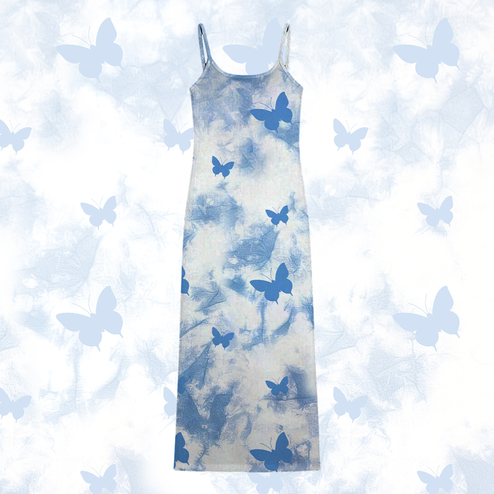 Modakawa Slipkleid mit Schmetterlingsmotiv und Farbverlauf - Sky Blue - 5XL - image 3
