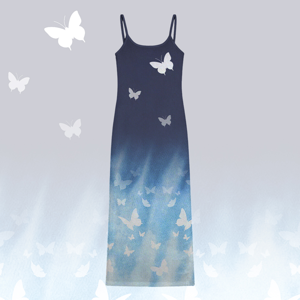 Modakawa Slipkleid mit Schmetterlingsmotiv und Farbverlauf - Dark Blue - 5XL - image 1