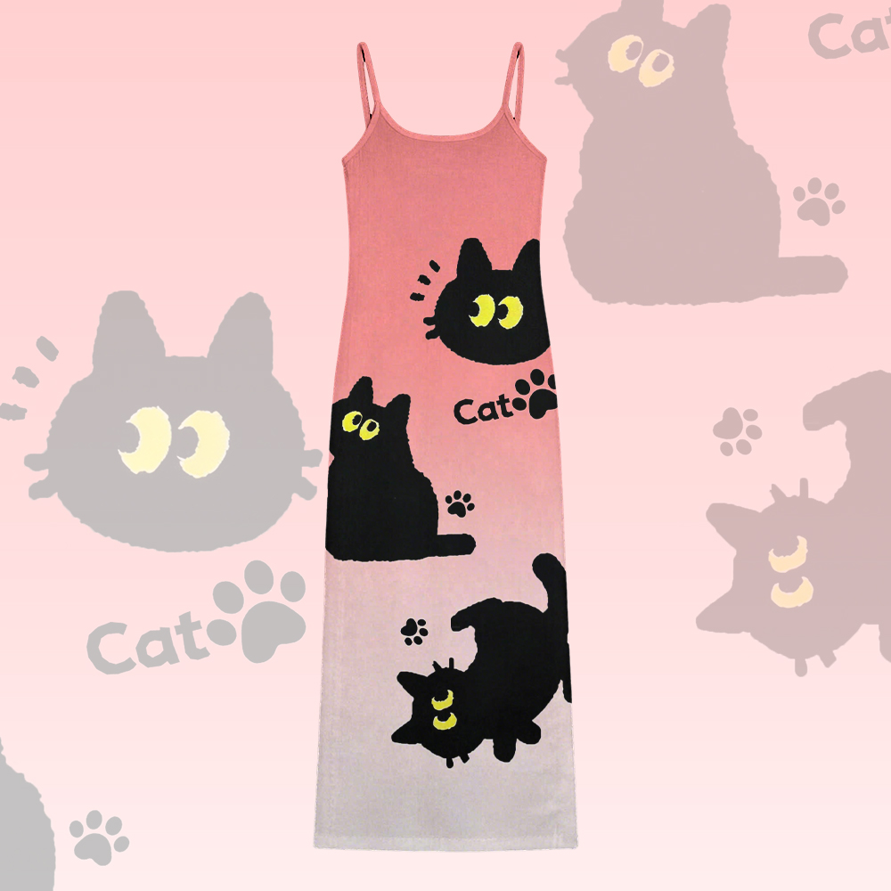 Modakawa-Kleid mit Farbverlauf und schwarzem Katzenmotiv - Pink - 5XL - image 5