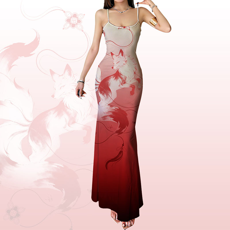 Neunschwänziger Fuchs Grafik Modakawa Gradient Slip Dress - image 1