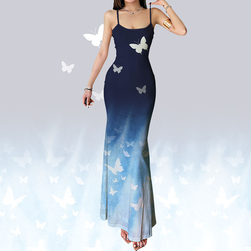 Modakawa Slipkleid mit Schmetterlingsmotiv und Farbverlauf - image 2