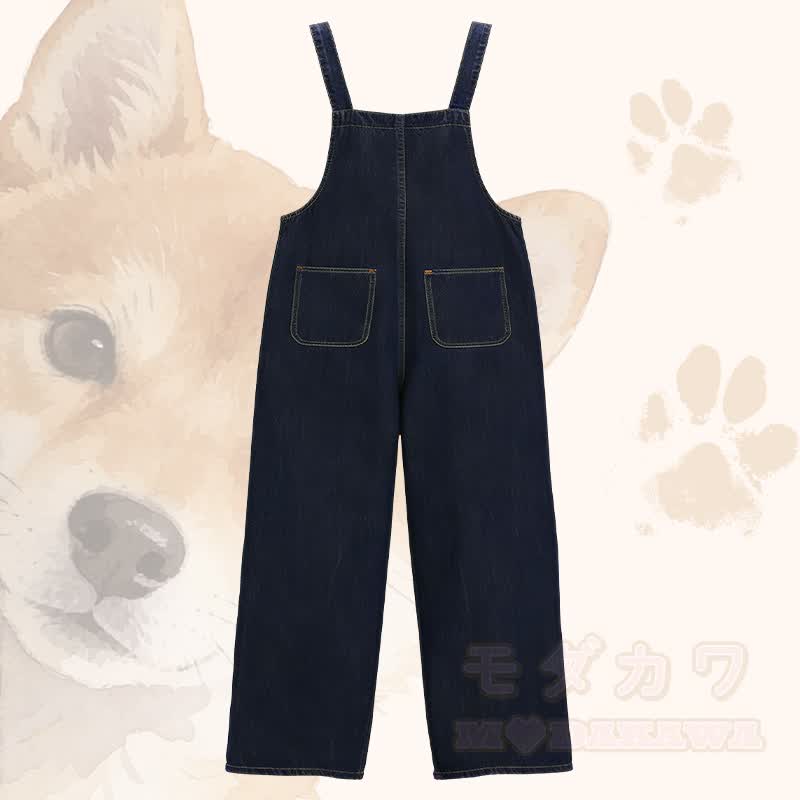 WHO IS BY MY SIDE Hunde-Grafik Polo-Shirt, weit geschnittene Jeans-Latzhose, Modakawa-Partnerlook - image 6
