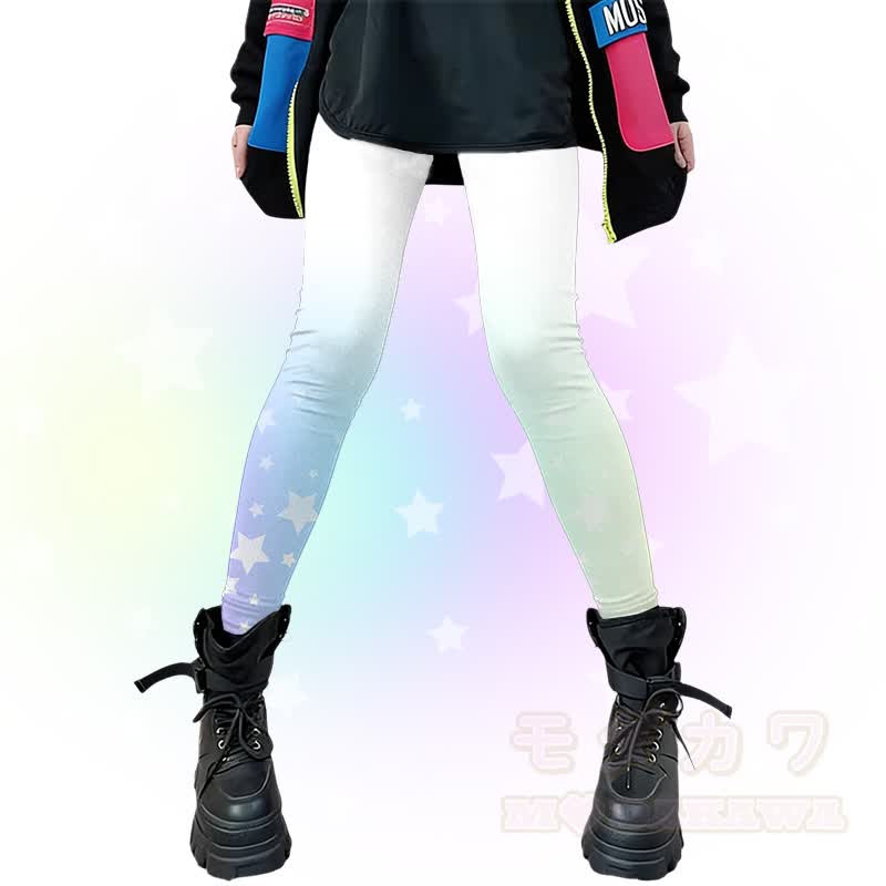 Modakawa Leggings mit Sternenmuster und Farbverlauf, Stretch-Funktion - Blau & Grün - 4XL - image 2