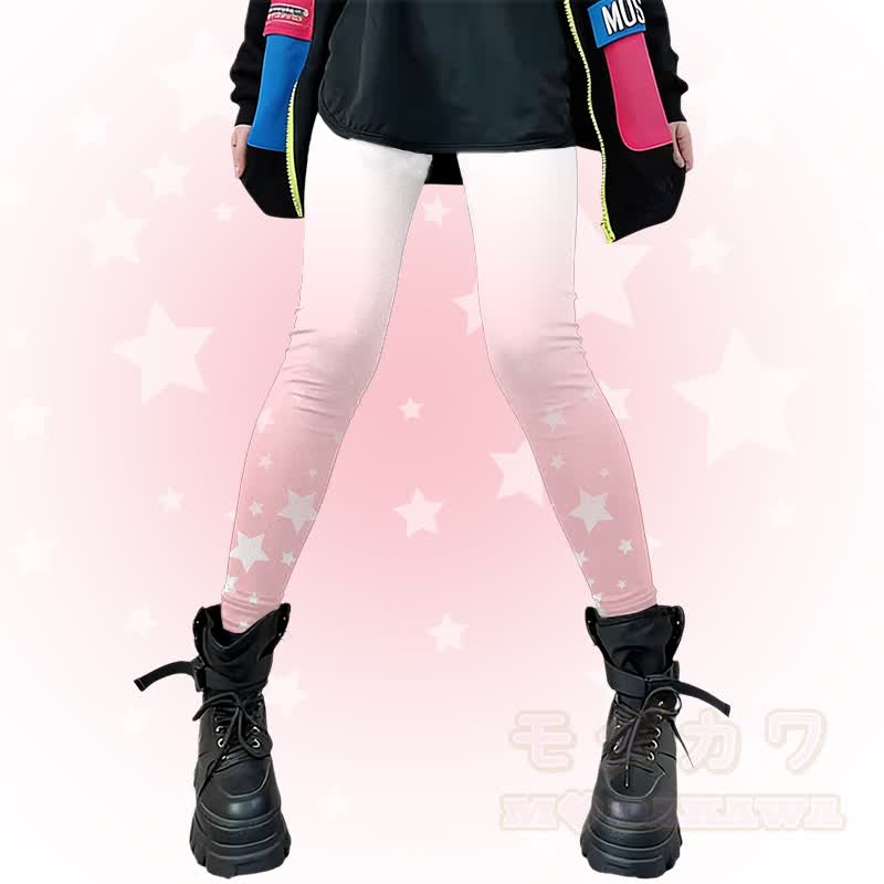Modakawa Leggings mit Sternenmuster und Farbverlauf, Stretch-Funktion - Rosa - 4XL - image 1