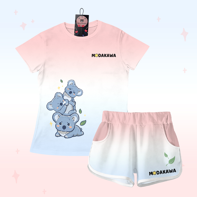 T-Shirt mit Koala-Farbverlauf, Shorts mit Buchstaben-Grafik von Modakawa (passendes Outfit) - Set A - 5XL - image 1